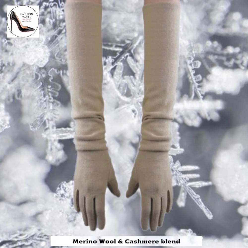 Luxury Long Cashmere Merino Wool Gloves Classic Beige Driving Winter Warm gloves